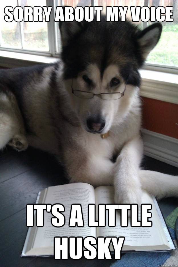 Sorry about my voice
   It's a little husky   Condescending Literary Pun Dog