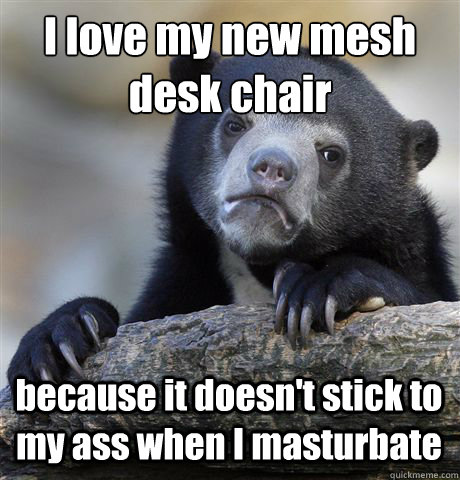 I love my new mesh desk chair because it doesn't stick to my ass when I masturbate  Confession Bear
