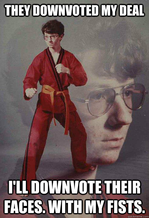 they downvoted my deal i'll downvote their faces. with my fists.  Karate Kyle