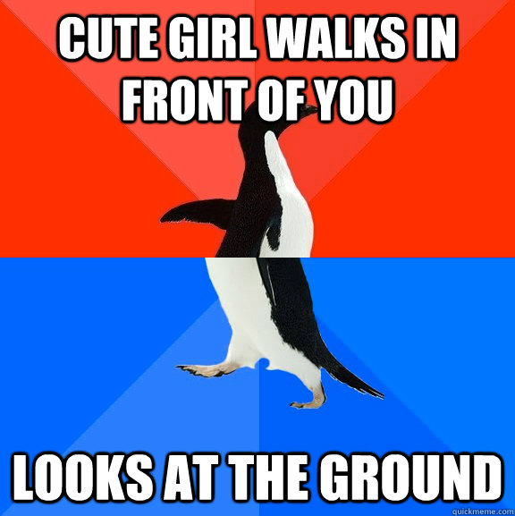 Cute girl walks in front of you looks at the ground  Socially Awesome Awkward Penguin