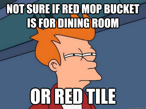 not sure if red mop bucket is for dining room or red tile  Futurama Fry