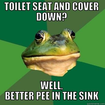 TOILET SEAT AND COVER DOWN? WELL, BETTER PEE IN THE SINK Foul Bachelor Frog