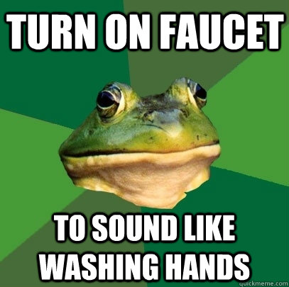 turn on faucet to sound like washing hands - turn on faucet to sound like washing hands  Foul Bachelor Frog