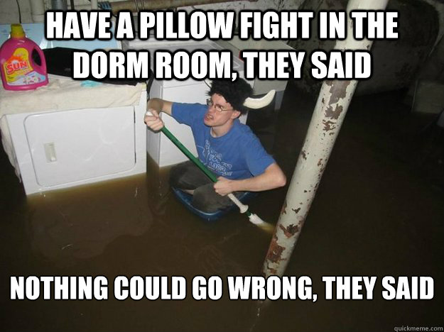 HAVE A PILLOW FIGHT IN THE DORM ROOM, THEY SAID NOTHING COULD GO WRONG, THEY SAID  Laundry Room Viking
