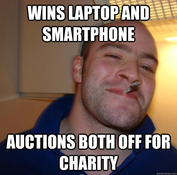 Wins laptop and smartphone Auctions both off for charity - Wins laptop and smartphone Auctions both off for charity  Misc