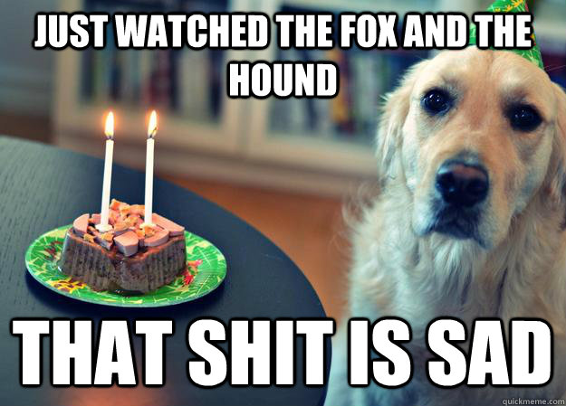Just watched the fox and the hound that shit is sad  Sad Birthday Dog