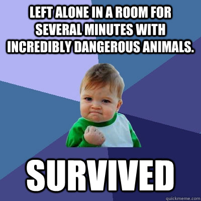Left alone in a room for several minutes with incredibly dangerous animals.  survived  Success Kid