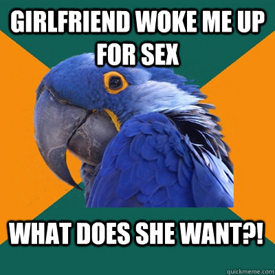 girlfriend woke me up for sex what does she want?!  Paranoid Parrot