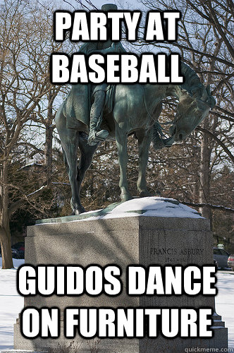 party at baseball guidos dance on furniture  Drew University Meme