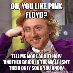 Oh, you like Pink Floyd? Tell me more about how 'Another brick in the wall' isn't their only song you know  Condescending Wonka