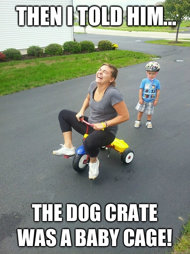 Then I told him...
 The Dog crate was a baby cage!  Hysterically Psycho Mom