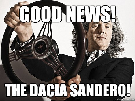 good news! the dacia sandero!  James May by Joseph Lee