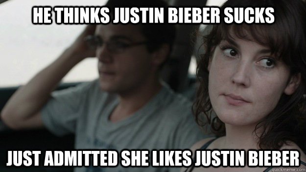 he thinks justin bieber sucks just admitted she likes justin bieber - he thinks justin bieber sucks just admitted she likes justin bieber  AwkwardMomentCouple