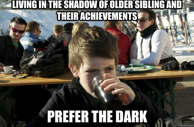 Living in the shadow of older sibling and their achievements Prefer the dark  Lazy Primary School Student