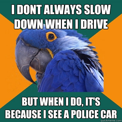 I dont always slow down when I drive But when i do, it's because i see a police car  Paranoid Parrot