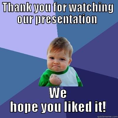 THANK YOU FOR WATCHING OUR PRESENTATION  WE HOPE YOU LIKED IT! Success Kid