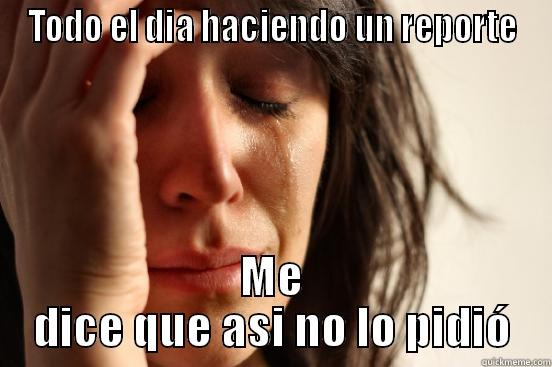 TODO EL DIA HACIENDO UN REPORTE ME DICE QUE ASI NO LO PIDIÓ First World Problems