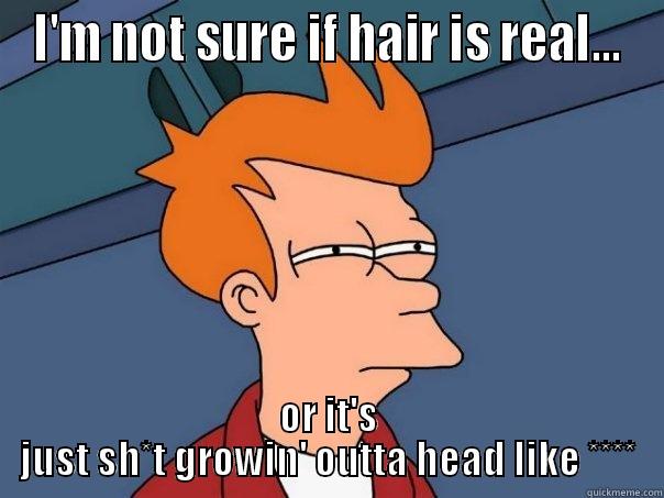 I'M NOT SURE IF HAIR IS REAL... OR IT'S JUST SH*T GROWIN' OUTTA HEAD LIKE **** Futurama Fry