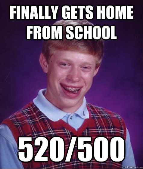 Finally gets home from school 520/500  Bad Luck Brian