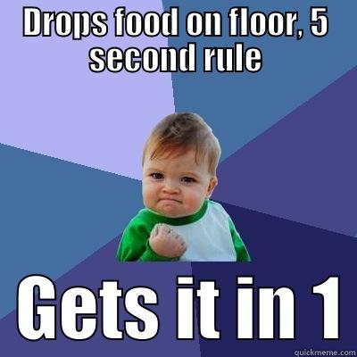 DROPS FOOD ON FLOOR, 5 SECOND RULE   GETS IT IN 1 Success Kid