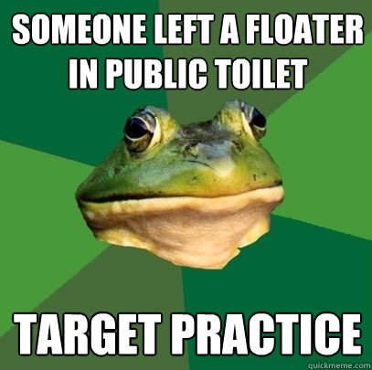 someone left a floater in public toilet target practice  Foul Bachelor Frog