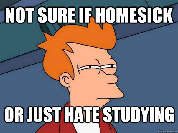 or just hate studying not sure if homesick - or just hate studying not sure if homesick  Futurama Fry