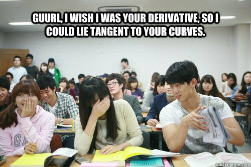 Guurl, I wish I was your derivative, so I could lie tangent to your curves.  
