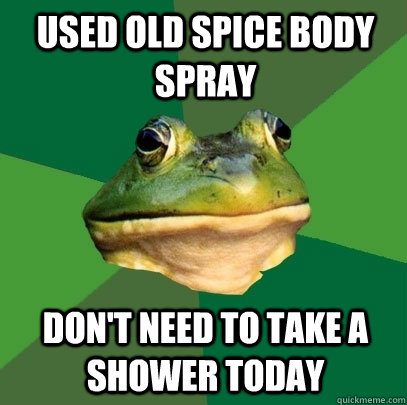 Used Old Spice body spray Don't need to take a shower today  Foul Bachelor Frog