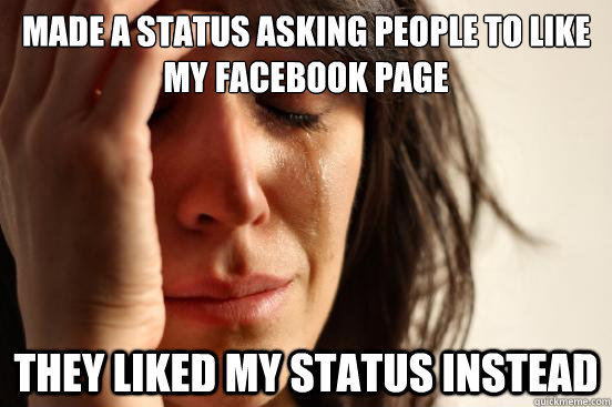 made a status Asking people to like my facebook page they liked my status instead  First World Problems