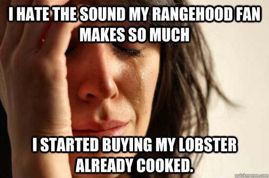 I hate the sound my rangehood fan makes so much I started buying my lobster already cooked.  First World Problems