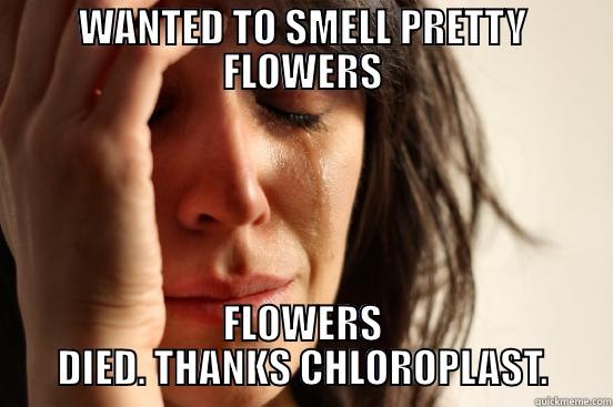 WANTED TO SMELL PRETTY FLOWERS FLOWERS DIED. THANKS CHLOROPLAST. First World Problems