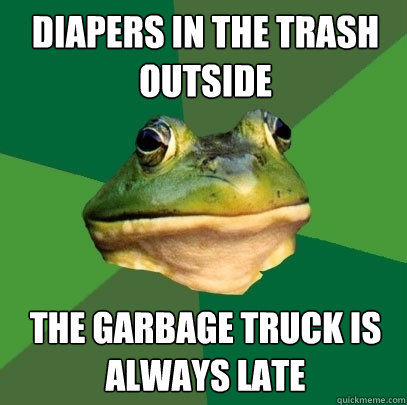 diapers in the trash outside the garbage truck is always late  Foul Bachelor Frog