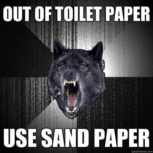 Out of toilet paper use sand paper  Insanity Wolf