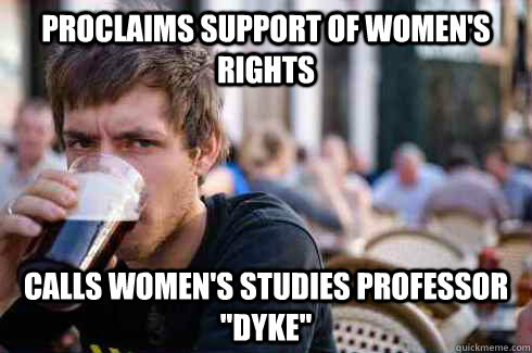 Proclaims support of women's rights Calls women's studies professor 