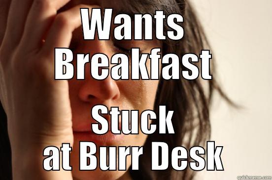 WANTS BREAKFAST STUCK AT BURR DESK First World Problems