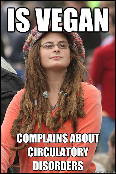 Is vegan complains about circulatory disorders  College Liberal