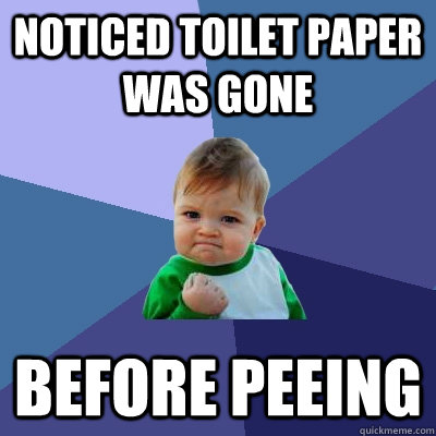 Noticed toilet paper was gone before peeing  Success Kid