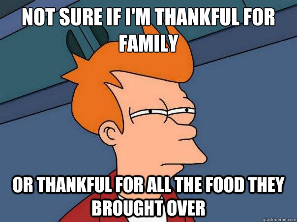 Not sure if i'm thankful for family Or thankful for all the food they brought over  Futurama Fry
