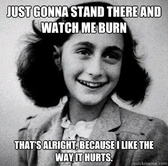 Just gonna stand there and watch me burn That's alright, because I like the way it hurts.  