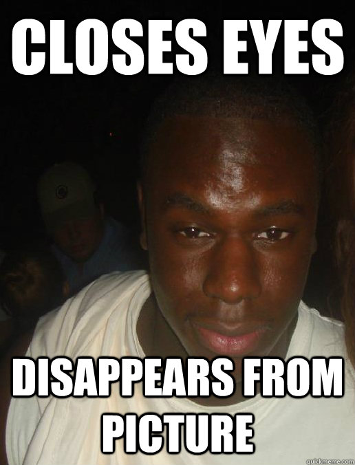 closes eyes disappears from picture  no hands mccarter