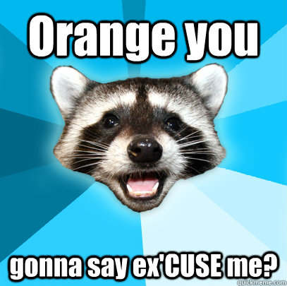 Orange you gonna say ex'CUSE me?  Lame Pun Coon