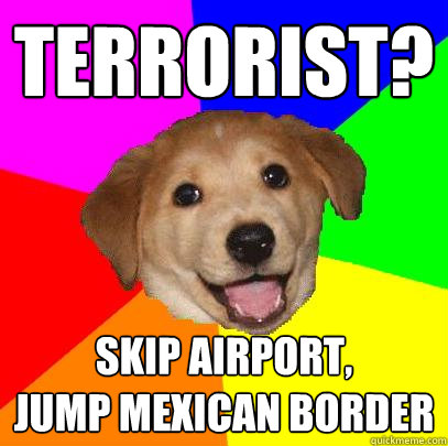 Terrorist? Skip airport,         jump mexican border  Advice Dog