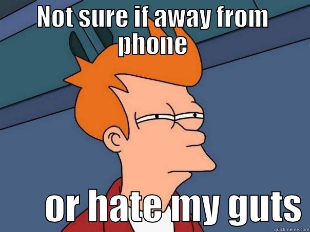 NOT SURE IF AWAY FROM PHONE        OR HATE MY GUTS Futurama Fry