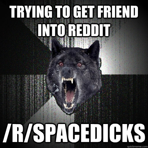 Trying to get friend into reddit /r/spacedicks  Insanity Wolf