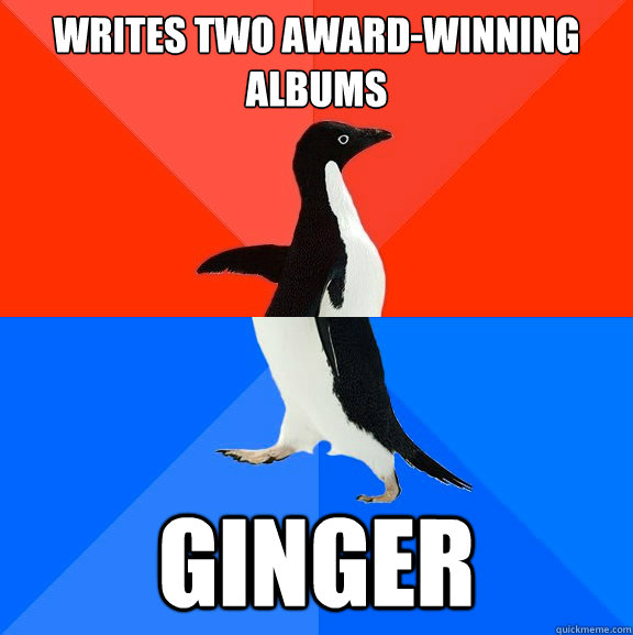 writes two award-winning albums ginger  Socially Awesome Awkward Penguin