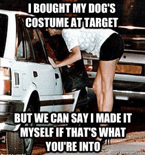 I bought my dog's costume at target But we can say I made it myself if that's what you're into  Karma Whore