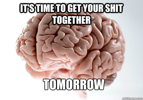 IT'S TIME TO GET YOUR SHIT TOGETHER TOMORROW  Scumbag Brain