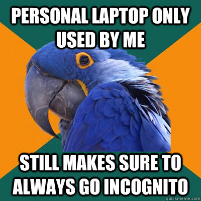 Personal laptop only used by me Still makes sure to always go Incognito  Paranoid Parrot