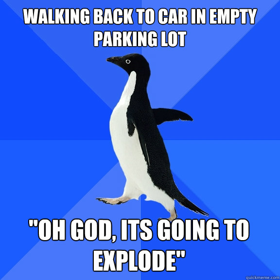 Walking back to car in empty parking lot 