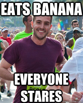 eats banana everyone stares  Ridiculously photogenic guy